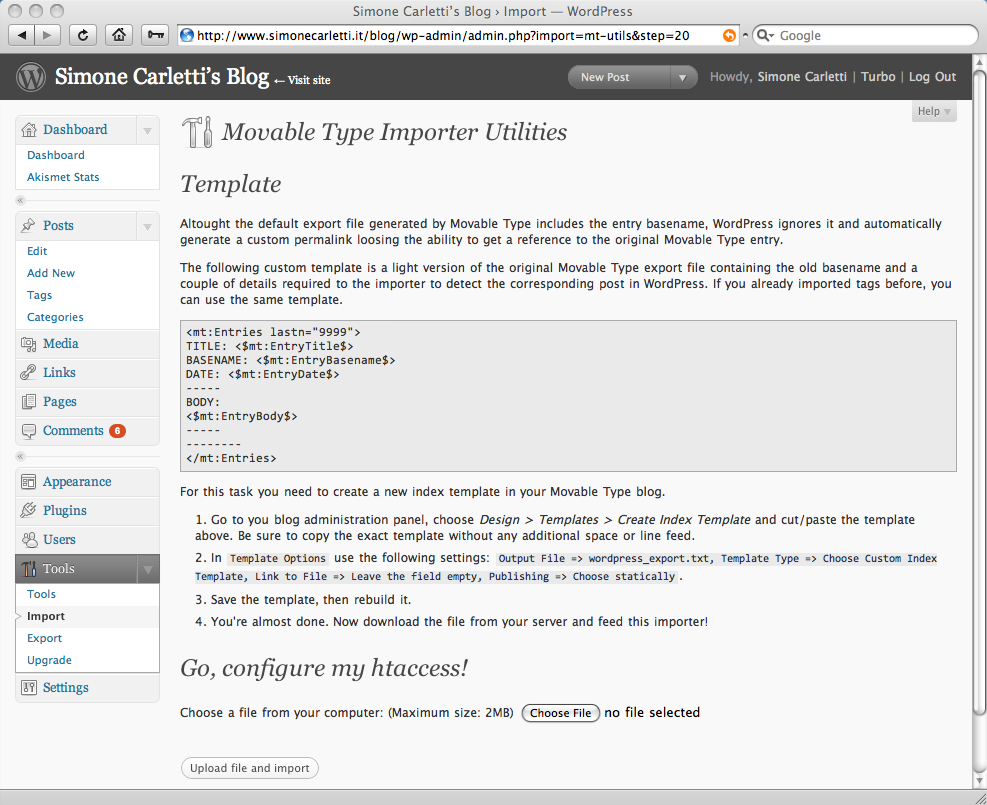 Movable Type Importer: .htaccess generator