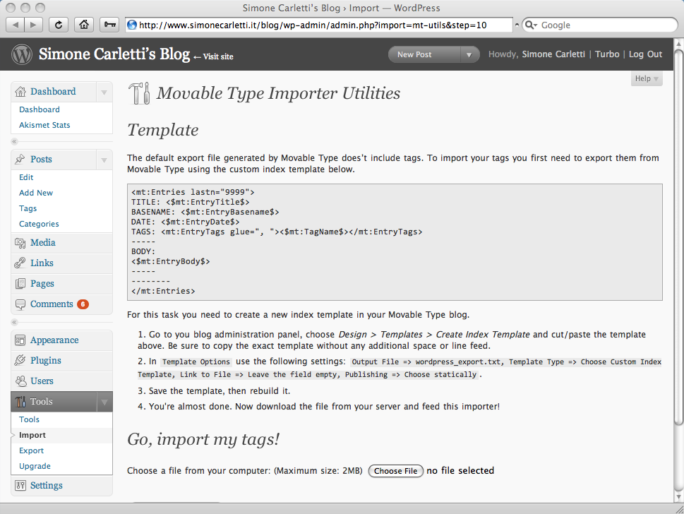Movable Type Importer: Tags importer