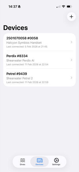Devices list with multiple paired dive computers
