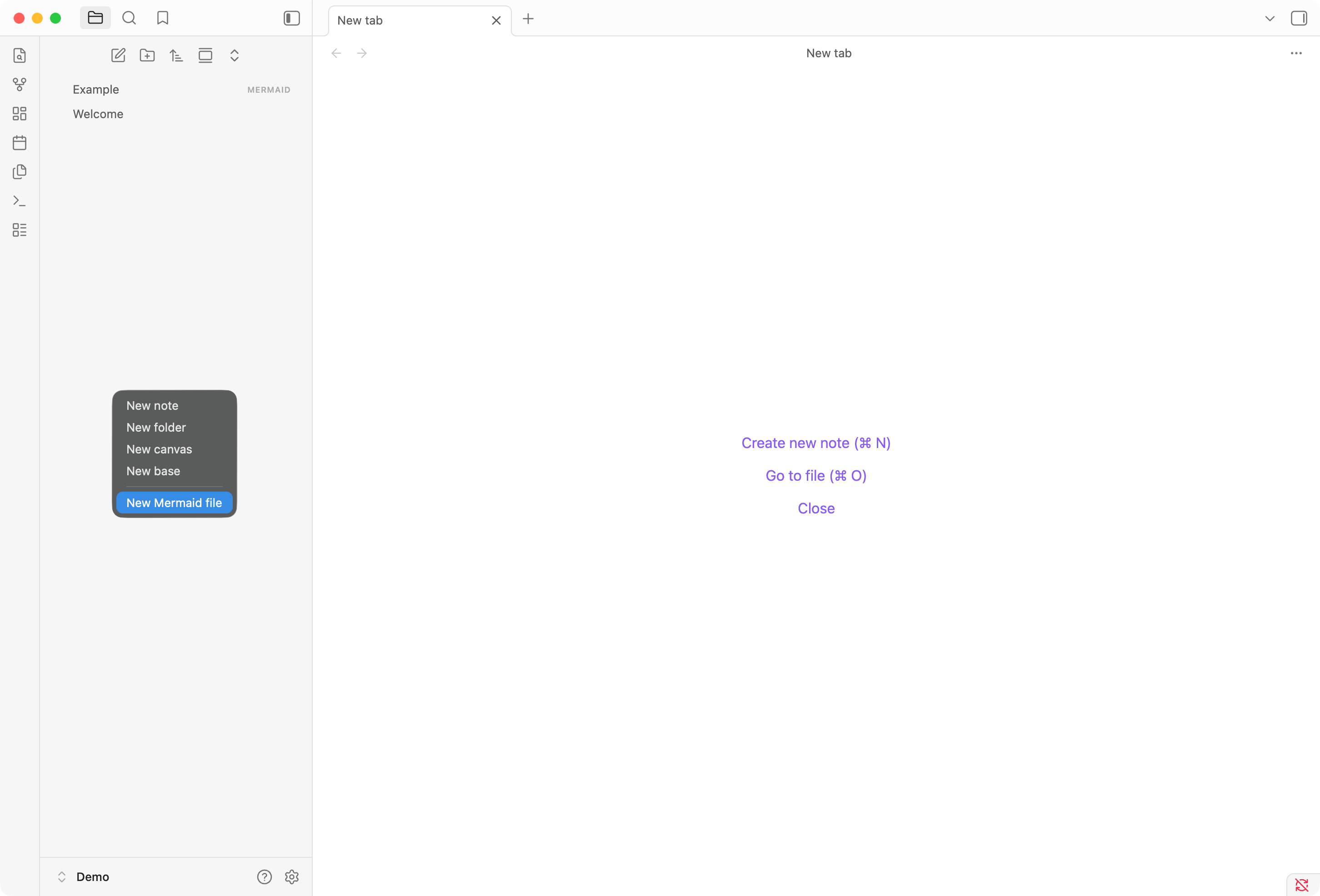 New Mermaid file menu